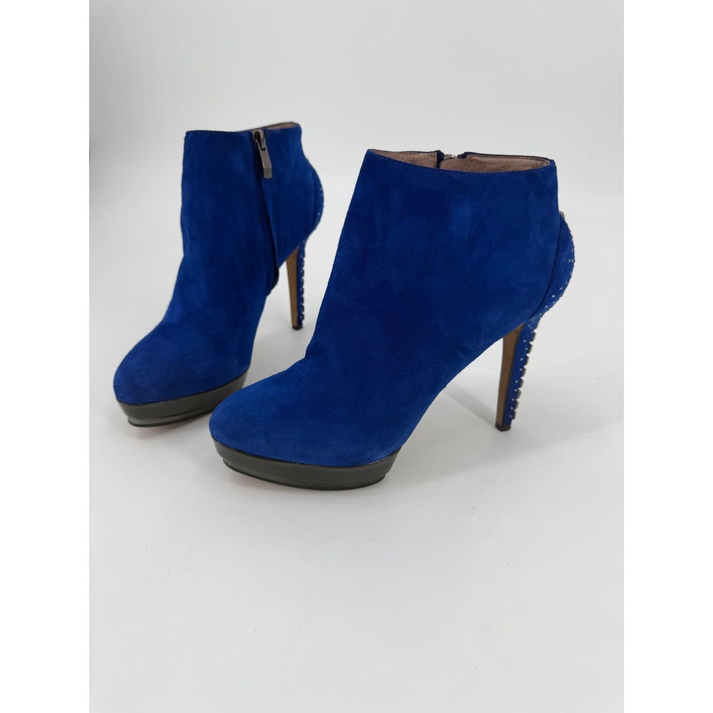 Vince Camuto Blue Suede Studded Platform Ankle Boots Heels 7.5B 37.5 - Picture 1 of 8